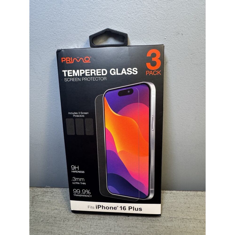 iPhone 16 Plus Tempered Glass Screen Protector 3 Pack 9H Primo